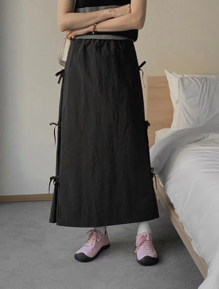 Bow Strap Split Long Skirt