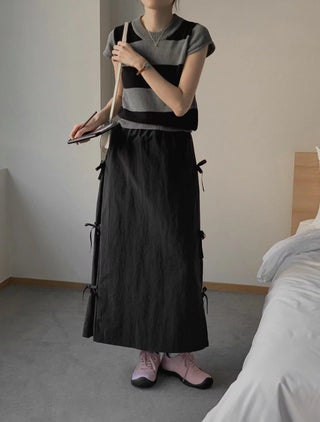 Bow Strap Split Long Skirt