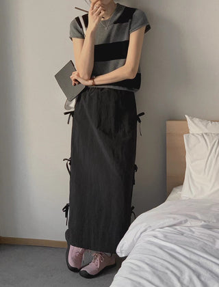 Bow Strap Split Long Skirt
