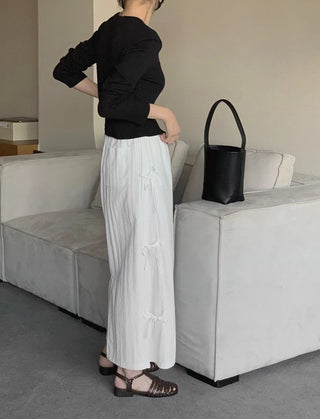 Bow Strap Split Long Skirt
