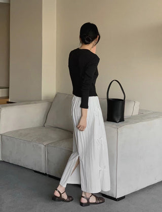 Bow Strap Split Long Skirt