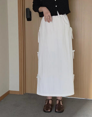 Bow Strap Split Long Skirt