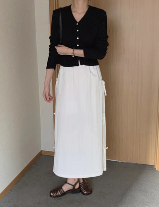 Bow Strap Split Long Skirt