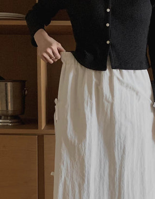 Bow Strap Split Long Skirt