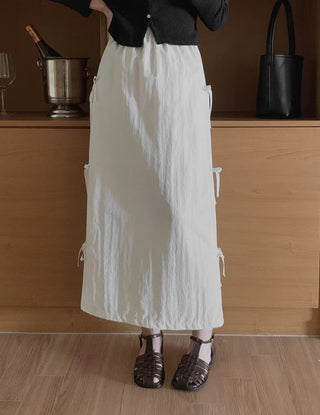 Bow Strap Split Long Skirt