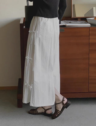 Bow Strap Split Long Skirt