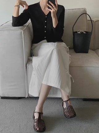 Bow Strap Split Long Skirt