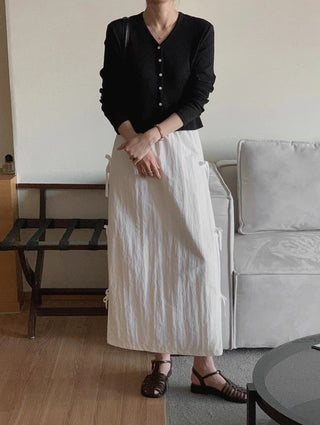 Bow Strap Split Long Skirt