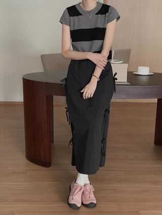 Bow Strap Split Long Skirt