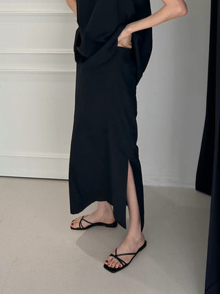 Korean Sleeveless Shirt + High Waist Split Skirt suit