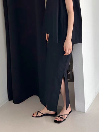 Korean Sleeveless Shirt + High Waist Split Skirt suit