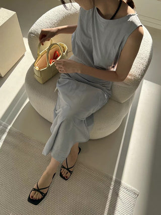 Korean Sleeveless Shirt + High Waist Split Skirt suit