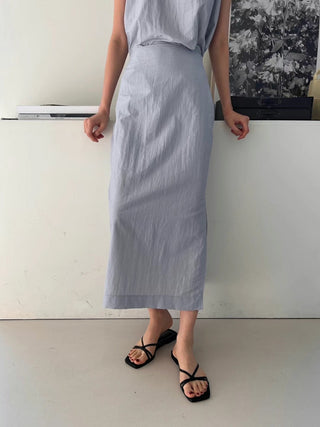 Korean Sleeveless Shirt + High Waist Split Skirt suit