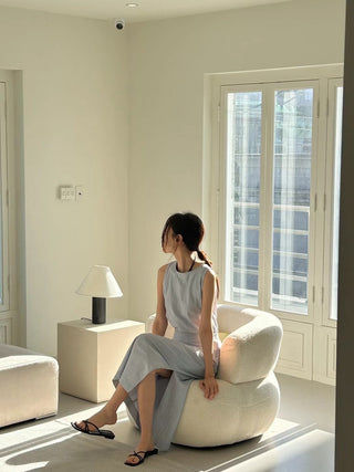 Korean Sleeveless Shirt + High Waist Split Skirt suit