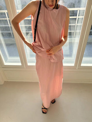 Korean Sleeveless Shirt + High Waist Split Skirt suit