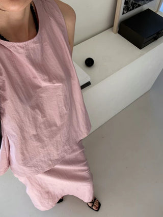 Korean Sleeveless Shirt + High Waist Split Skirt suit