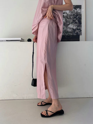 Korean Sleeveless Shirt + High Waist Split Skirt suit