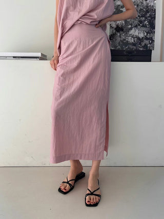 Korean Sleeveless Shirt + High Waist Split Skirt suit