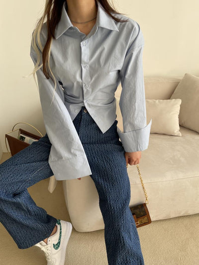 Korean Blackless Long Sleeve Shirt Top