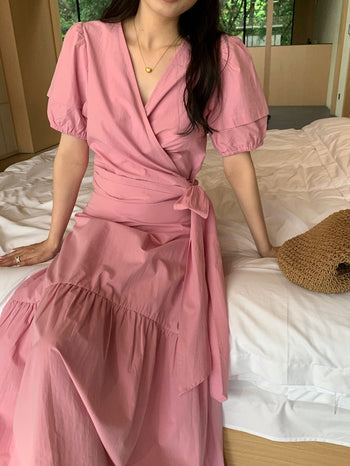 French Style V-neck Bubble Sleeve Shirt + Skirt suit
