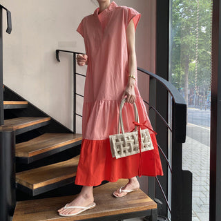 Lotus leaf pendulum lace-up dress