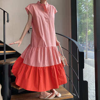 Lotus leaf pendulum lace-up dress