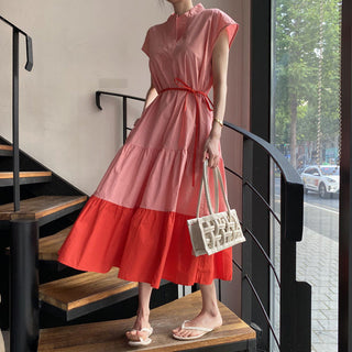 Lotus leaf pendulum lace-up dress