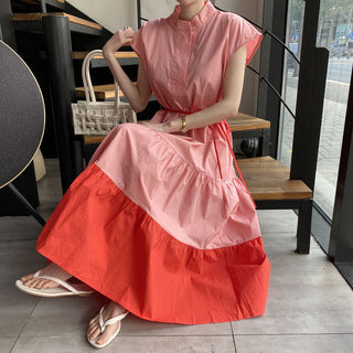 Lotus leaf pendulum lace-up dress