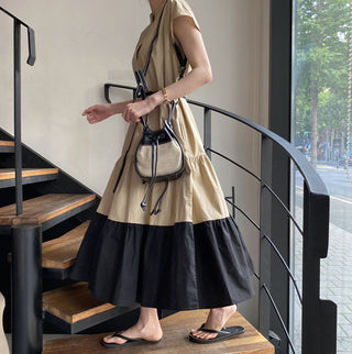 Lotus leaf pendulum lace-up dress