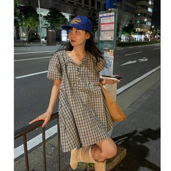Simple Lace-up Bubble Sleeve dress