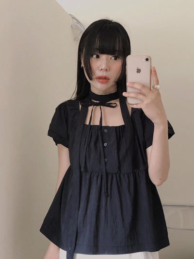 South Korea square collar ribbon shirt Top