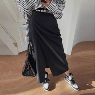 South Korea striped shirt + split draping high waist skirt