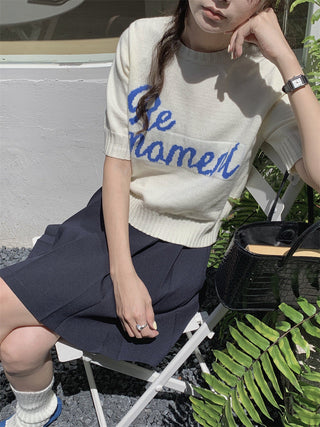 Korean Round Neck Letter Knitted Top