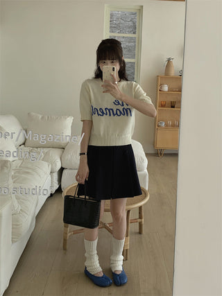 Korean Round Neck Letter Knitted Top