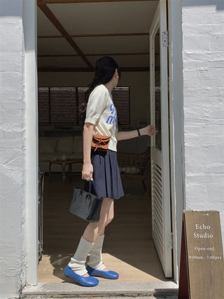 Korean Round Neck Letter Knitted Top