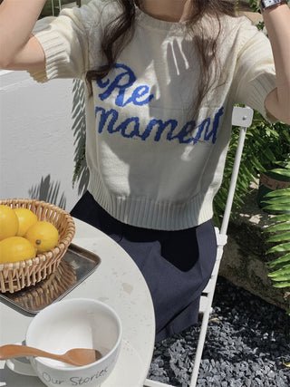 Korean Round Neck Letter Knitted Top