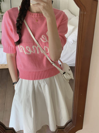 Korean Round Neck Letter Knitted Top