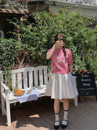 Korean Round Neck Letter Knitted Top