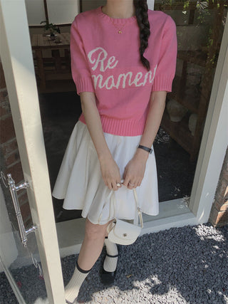 Korean Round Neck Letter Knitted Top