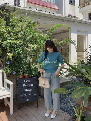 Korean Round Neck Letter Knitted Top