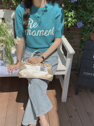 Korean Round Neck Letter Knitted Top