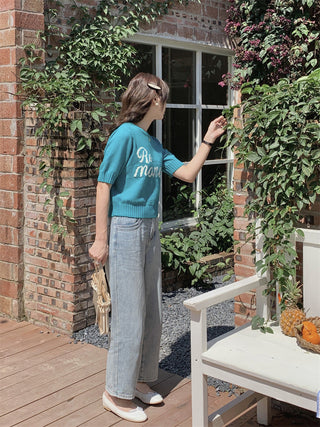 Korean Round Neck Letter Knitted Top