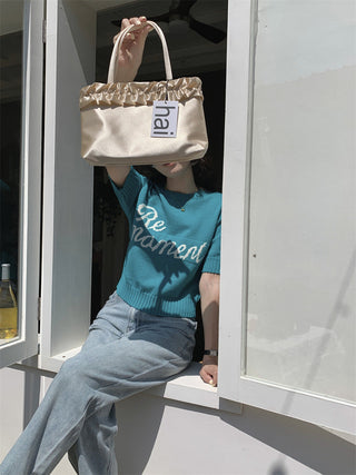 Korean Round Neck Letter Knitted Top