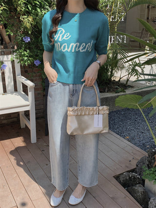 Korean Round Neck Letter Knitted Top