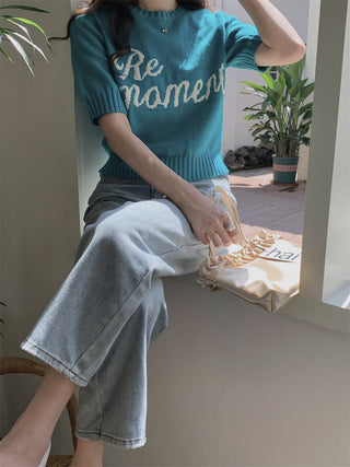 Korean Round Neck Letter Knitted Top