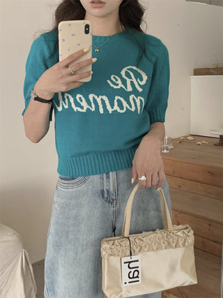 Korean Round Neck Letter Knitted Top