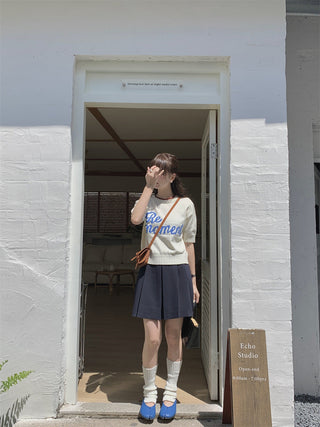 Korean Round Neck Letter Knitted Top