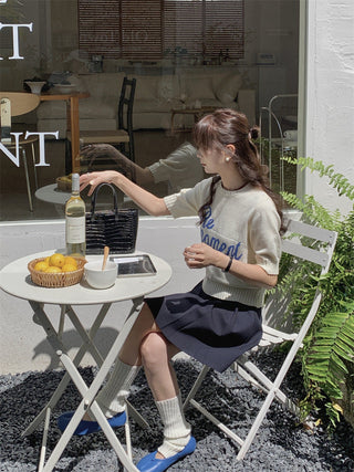 Korean Round Neck Letter Knitted Top