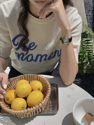 Korean Round Neck Letter Knitted Top