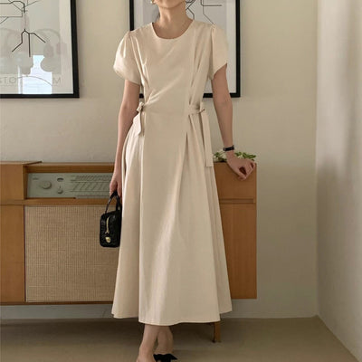 Elegant Round Neck Bow Tight Waist Dress